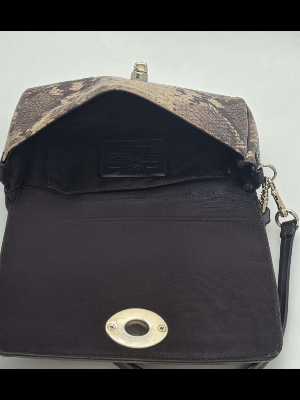 Snake-Embossed Shoulder Bag with Turn-Lock Closure - Picture 6 of 7